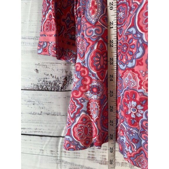 Talbots NEW Tunic Blouse PINK Geometric Long Bell Sleeve Sz XL Light Peasant - Picture 7 of 13